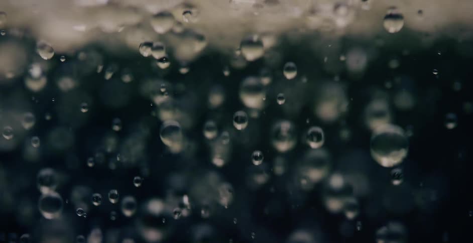 Bubbles of various sizes rise through water toward the surface