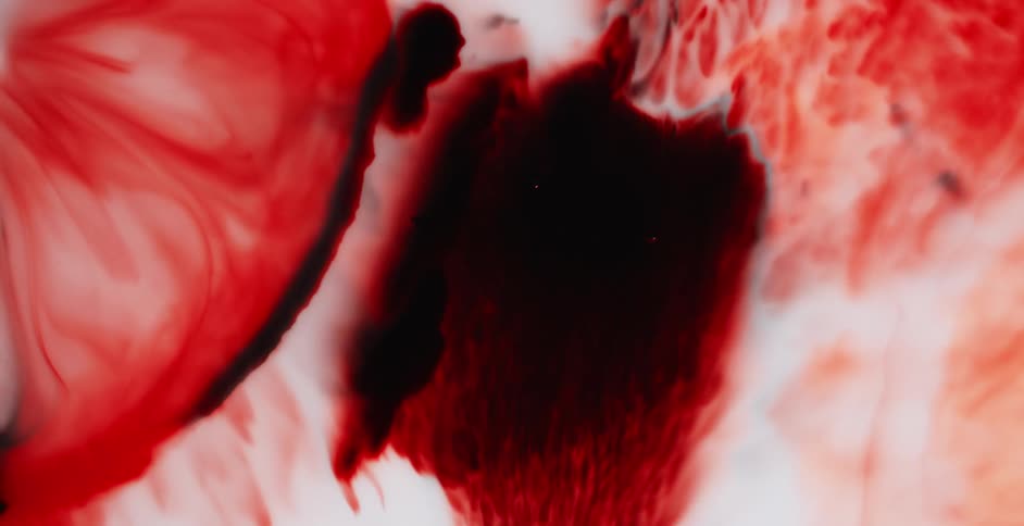 Red and white and black liquids blend together
