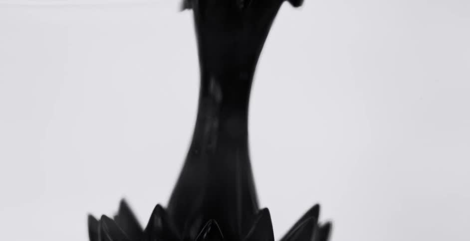Graphic special effects of a blob of black liquid forming a loose star shape before melting