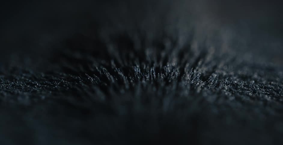 Light shines on iron shavings that are moving under the force of a magnet
