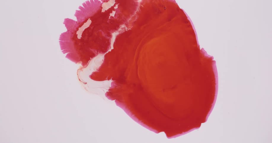 Red colored fluid spreads through pale background