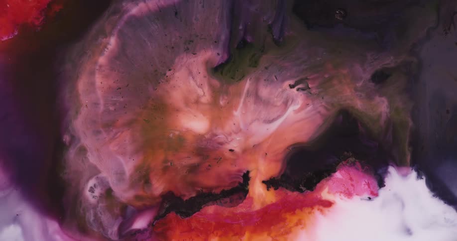 A pink and lavender cloud of colors explodes outward into darker surrounding colors and they blend together