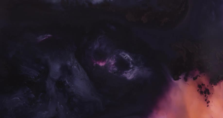 Dark blue and black liquid ink mixing with pink in waves