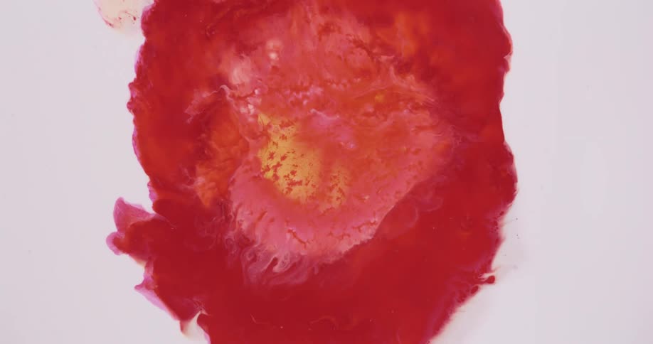 A colorful burst of liquid dye expanding outward in orange yellow and red