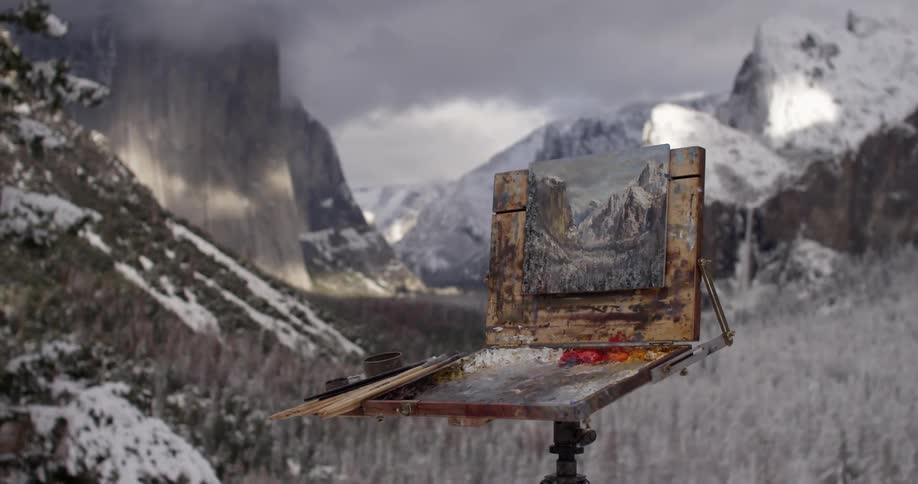 A painting of a mountain outdoors