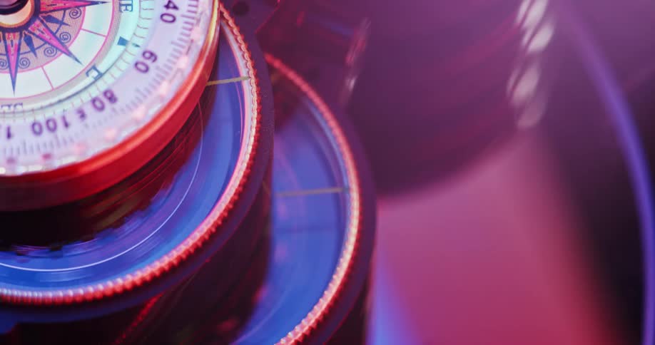 The hands on a compass and other equipment spin around