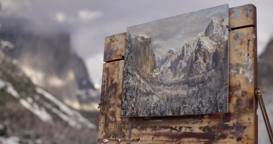 A painting of the mountains