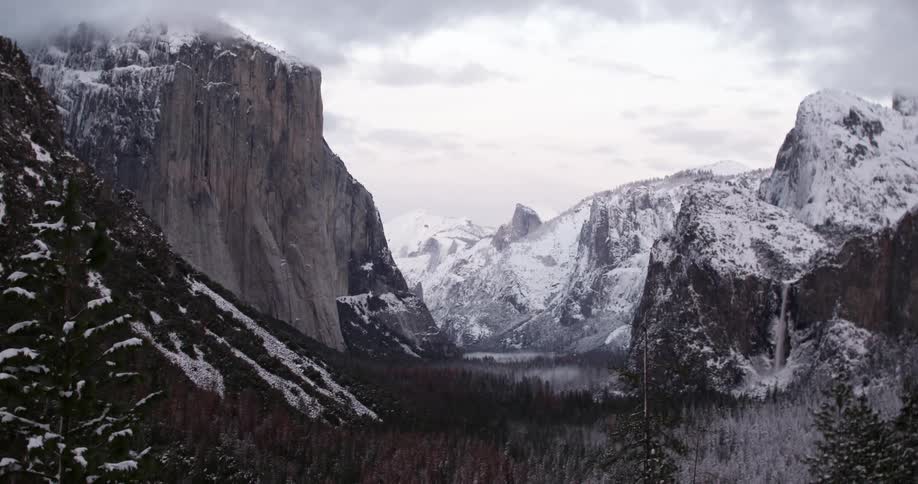 Snowy mountains on a cloudy day
