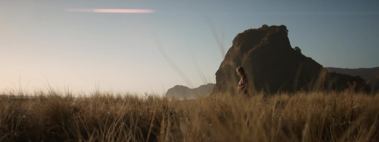A woman holding up the hem of her dress as she picks her way through the tall grass
