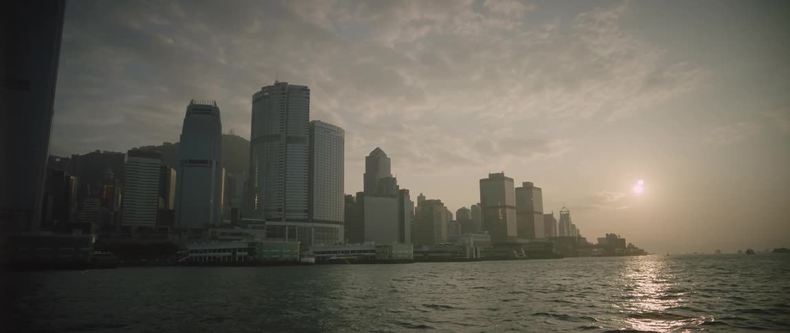 Tall buildings loom over the coast of a metropolis during the day