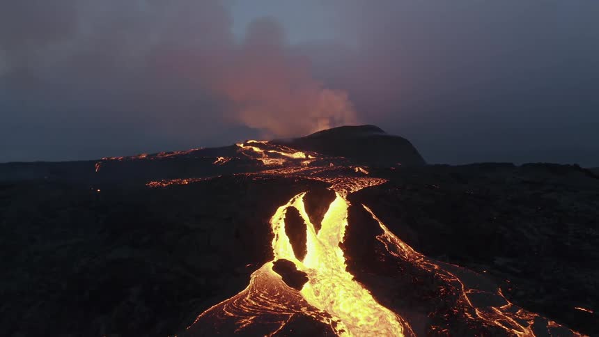 Lava flowing in a volcano