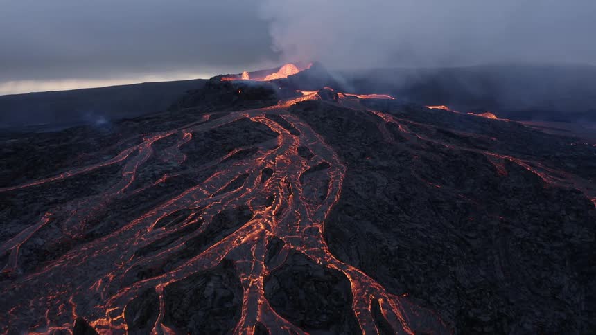 The view is of a volcano in the middle of the day time