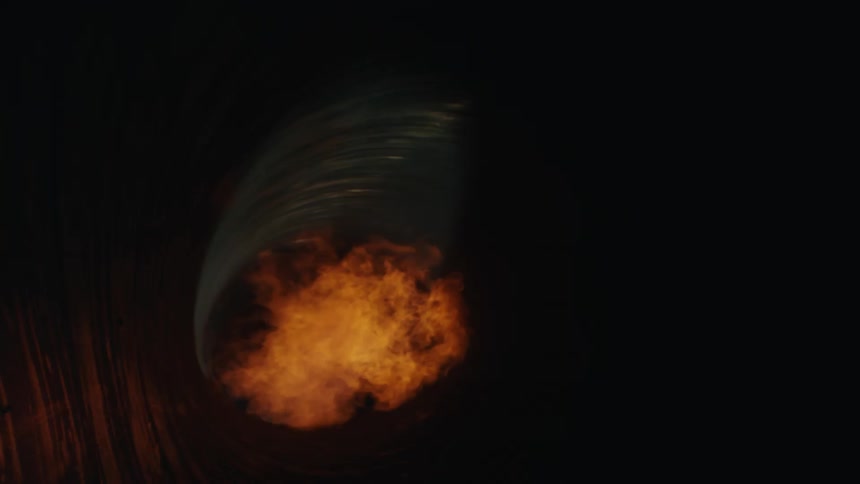 A ball of flames shooting down a tunnel