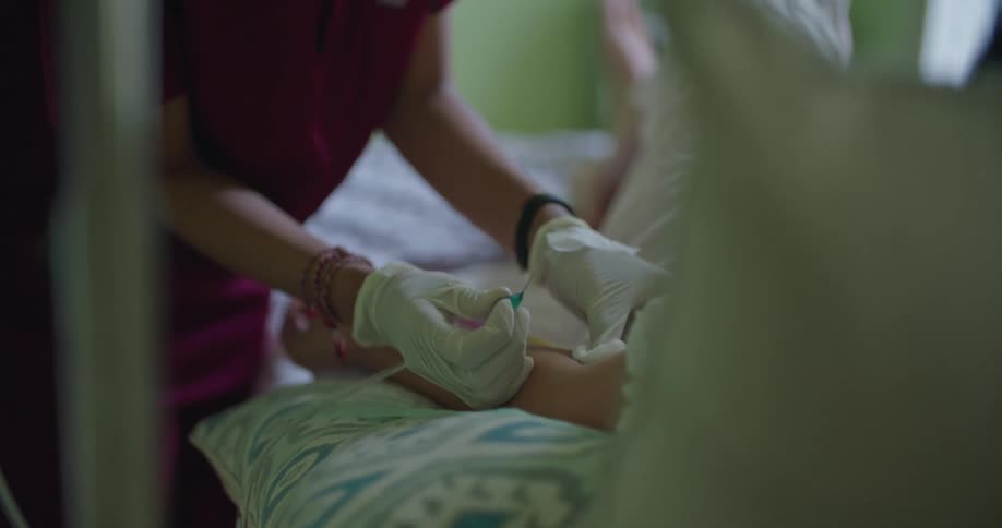 A patient is receiving treatment in the hospital