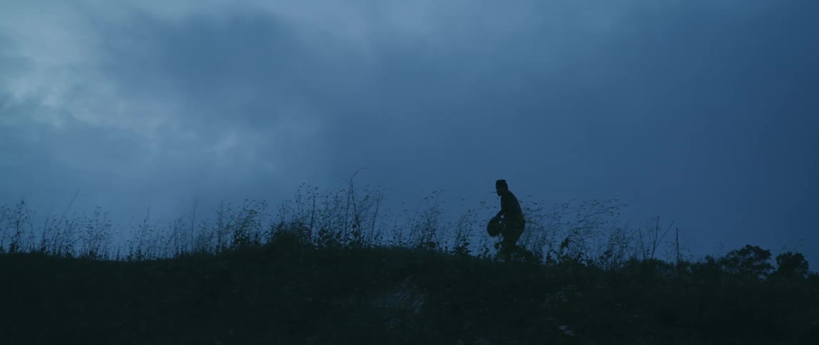 A man is silhouetted as he walks through tall grass