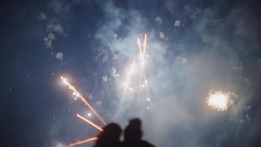 Fireworks explode in the night sky