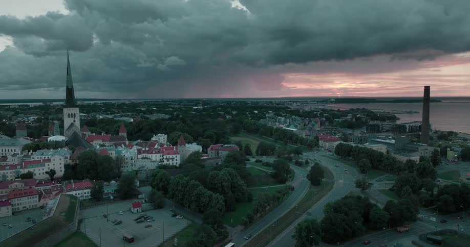An aerial view of a city