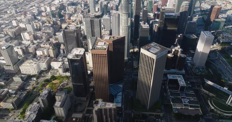 Aerial view of a downtown city during the spring is displayed