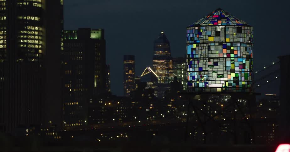 A view of buildings in a big city at night