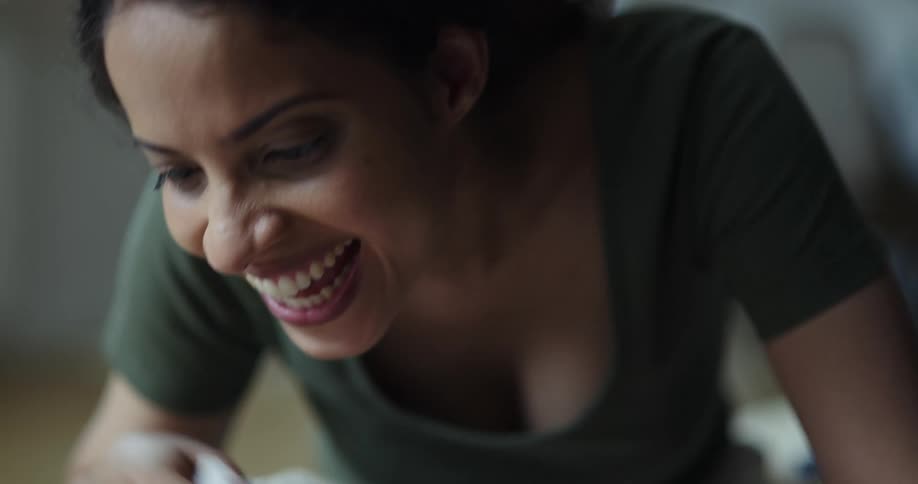 A happy woman in a room