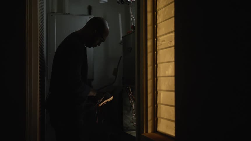 The electrician tests the panel