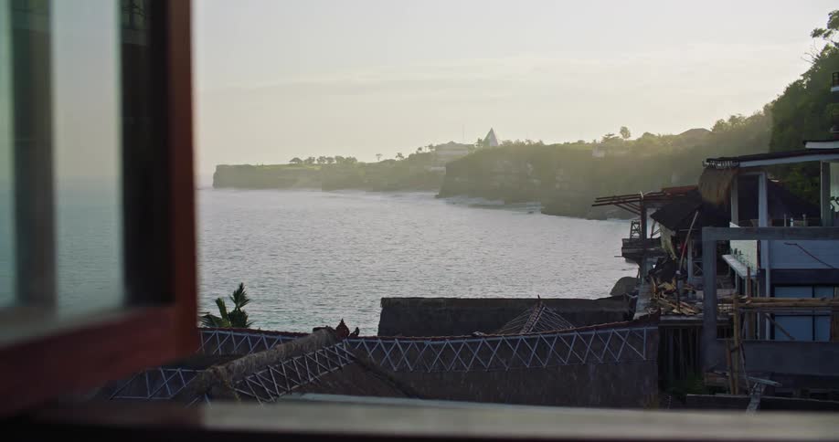 A view of houses along the ocean