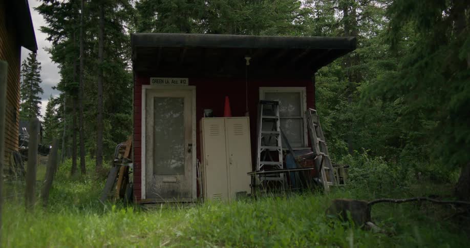 Exterior view of shed next to building in the backyard