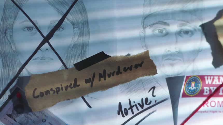 Sketches of suspects in a murder