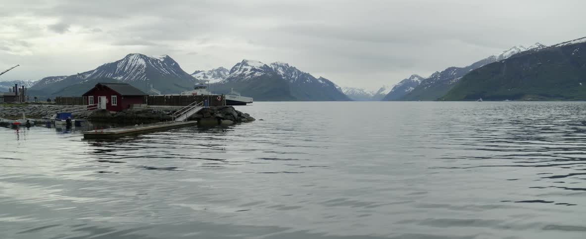 Picturesque ferry port in Norway fjord land