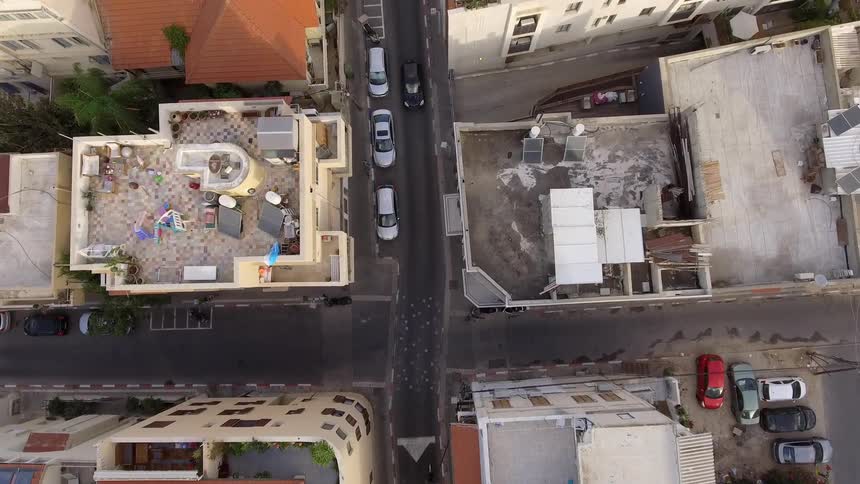 Aerial view of building rooftops