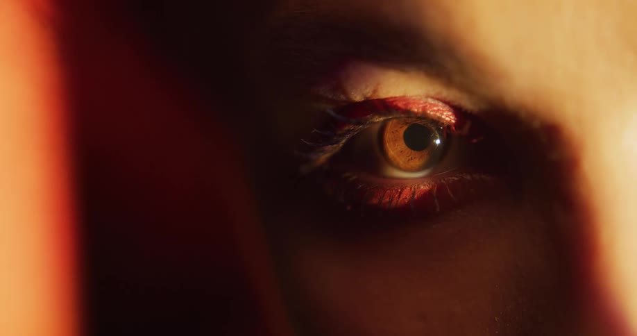 Close up of female models brown eye in the spotlight