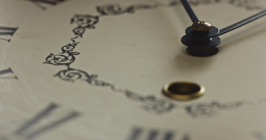 Close up of clock face with roman numerals