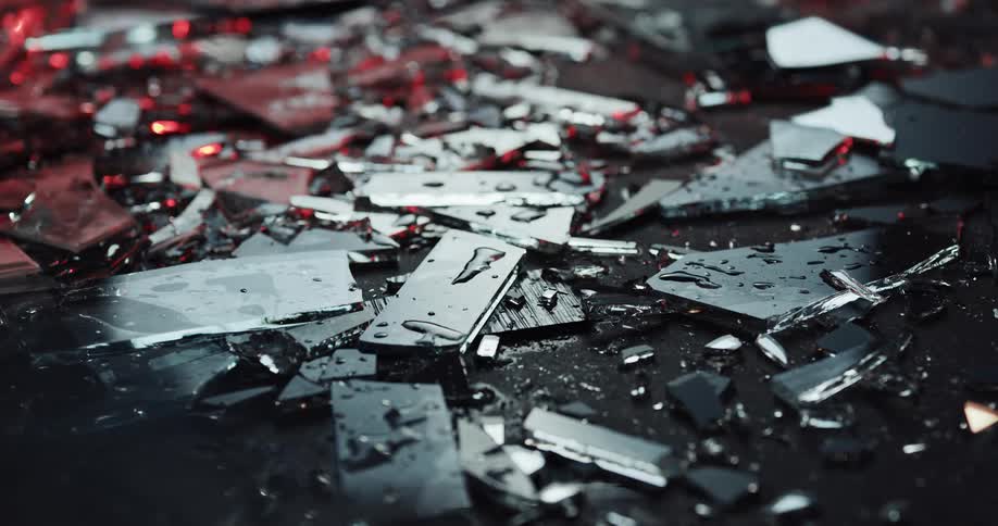 Street is littered with fragments of broken glass at crime scene
