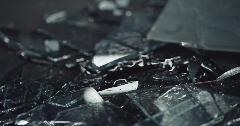 Shattered glass on the ground