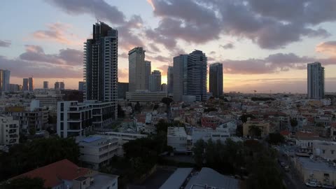 A city at sunset