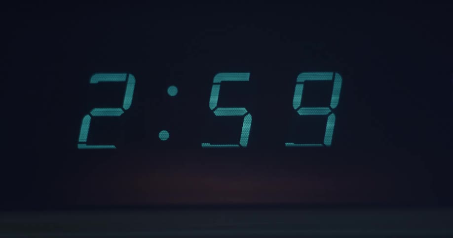 The numbers on a digital clock change from 259 to 300