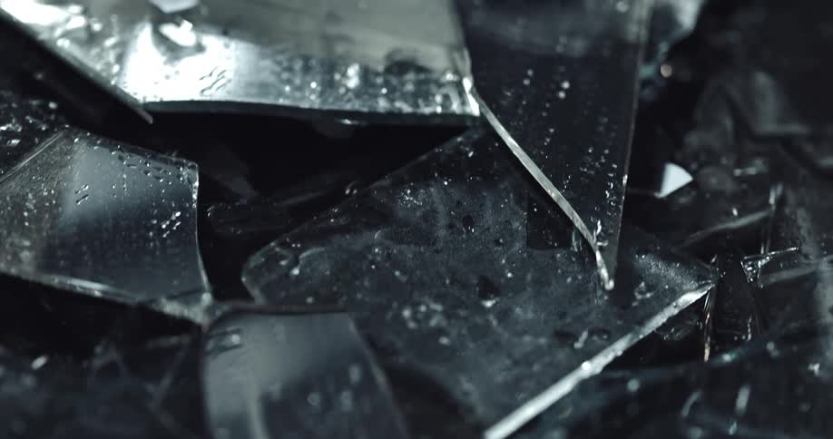 Glass shards are covering the ground