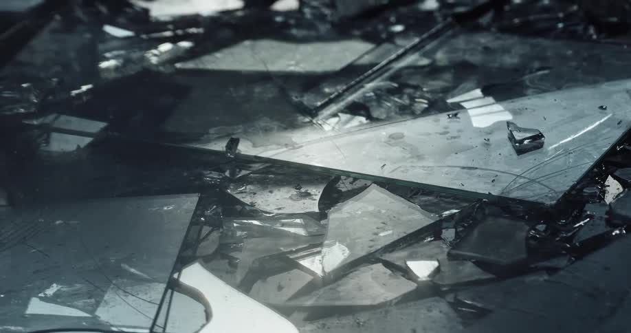 Shattered glass on the ground