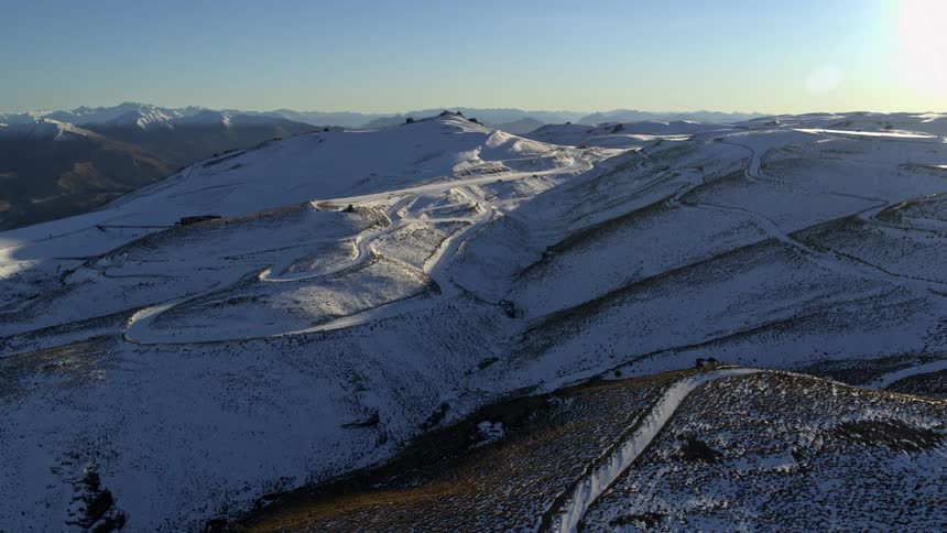 Aerial view of the snow covered slopes of SHPG winter car testing facility