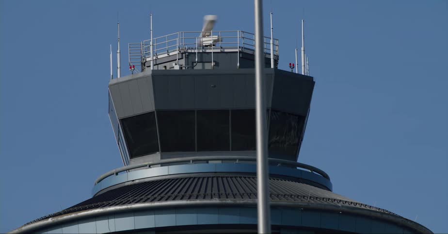 Spinning antenna radar atop a control tower