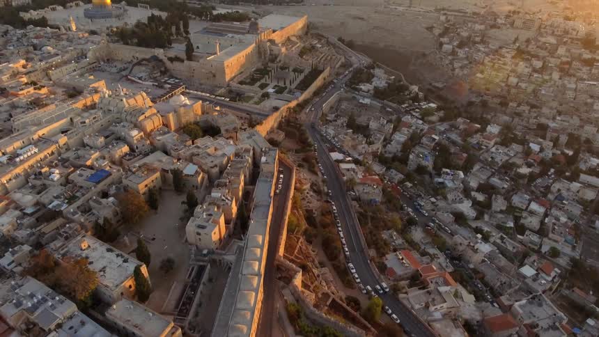 Aerial view of city buildings and streets