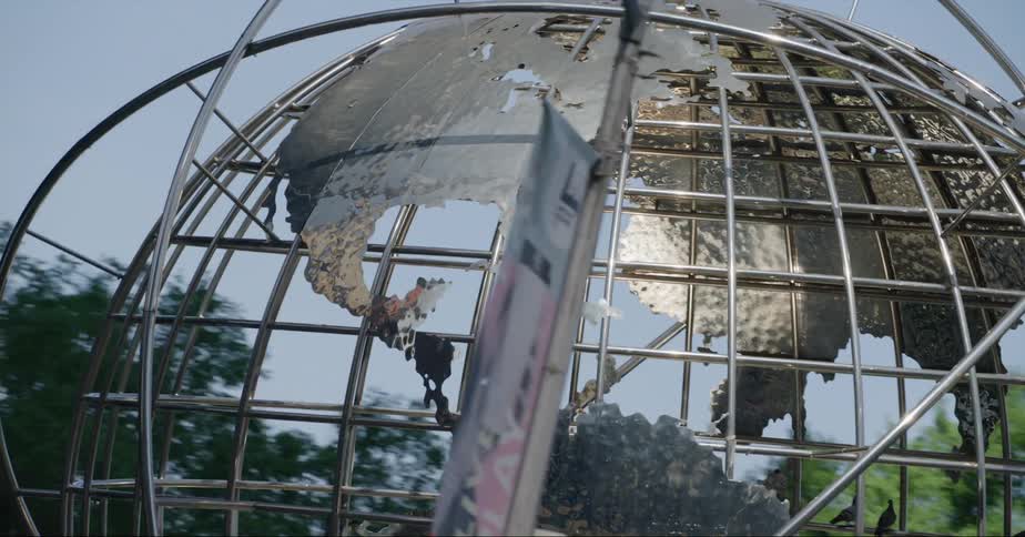 Globe sculpture at columbus circle in new york city made of steel