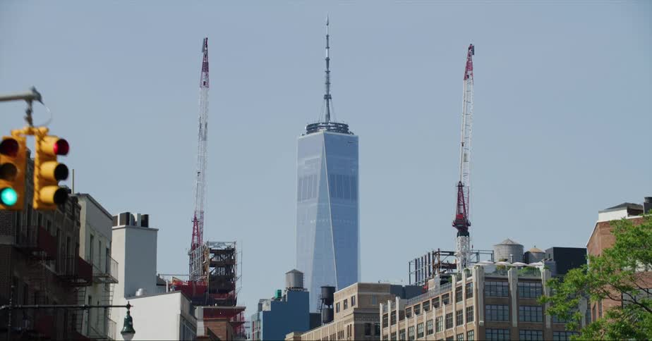 Dramatic warp zoom of the one world trade center in new york city
