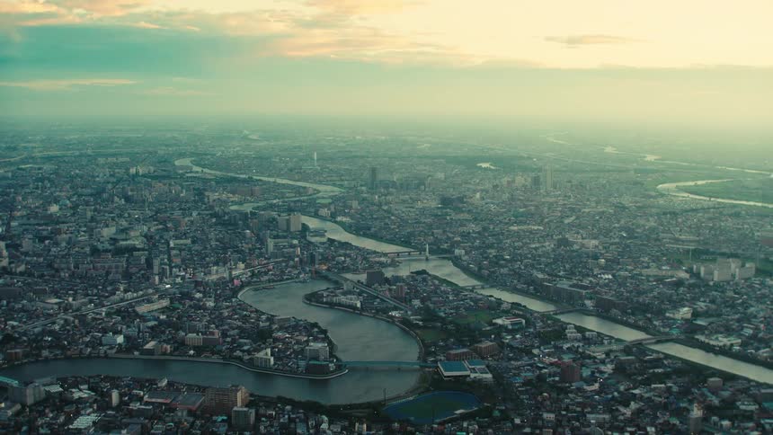A thick layer of smog hovers over a city