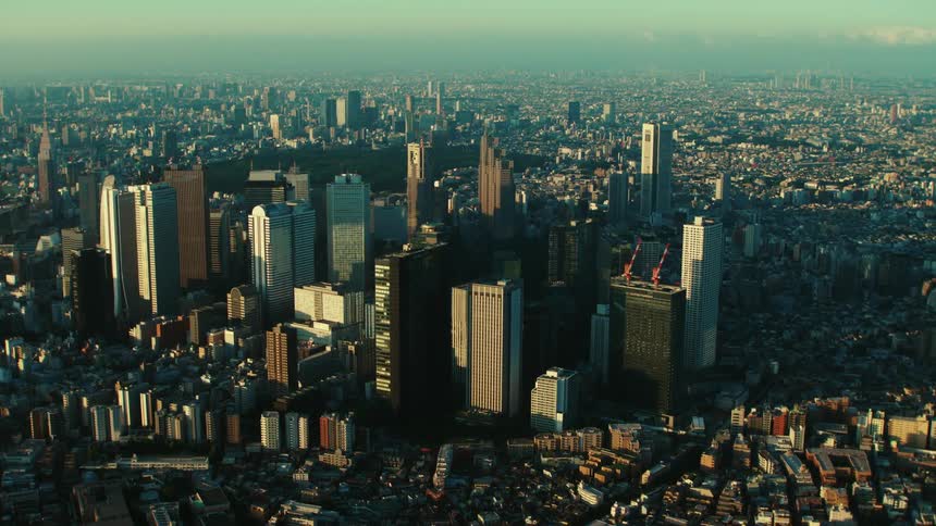 A group of large buildings are in a circle