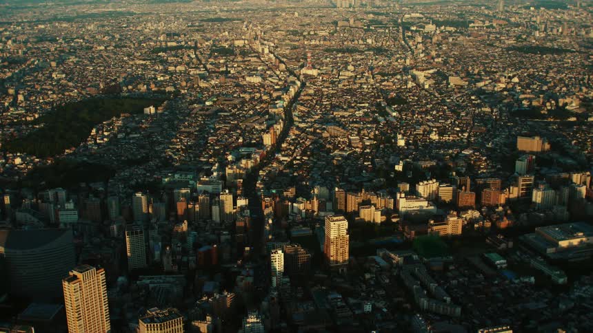An aerial view of buildings in a city