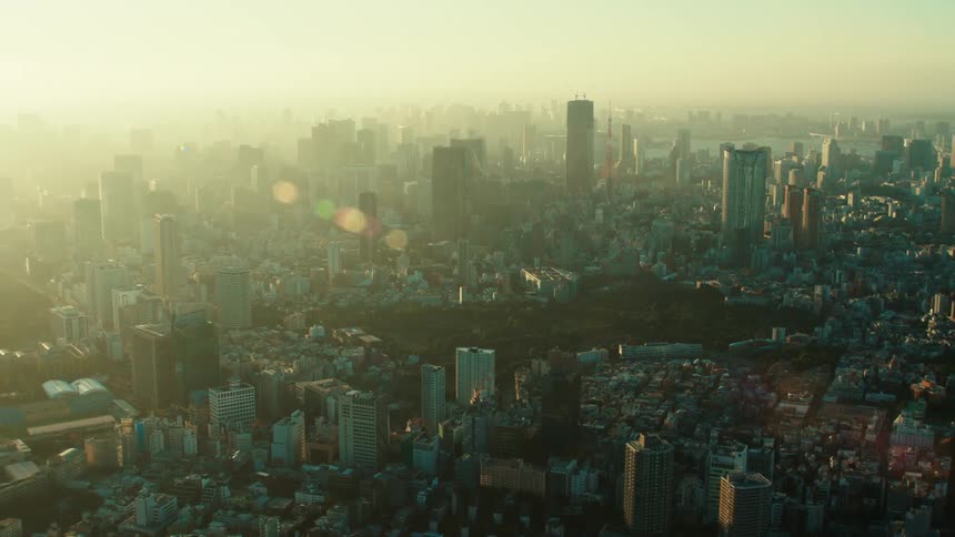 An aerial view of a large city outdoors