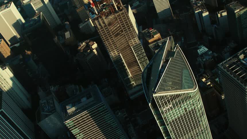 An aerial view of buildings in a city