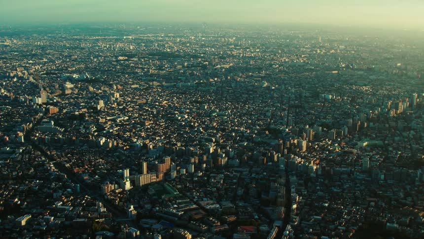 An aerial view of buildings in a city