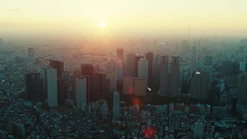An aerial view of a city during the day